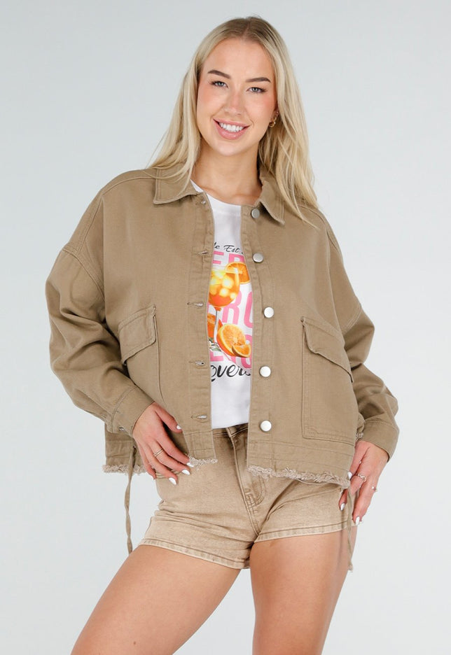 OP=OP.32.S Bruine Denim Jas met Klepzakken