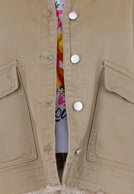 OP=OP.32.S Bruine Denim Jas met Klepzakken