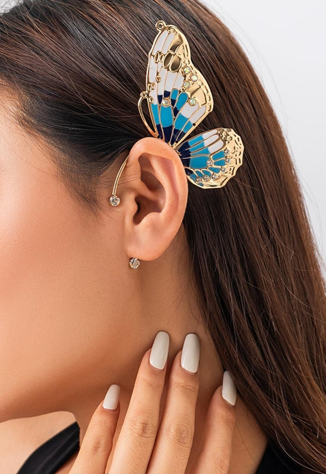 OP=OP.32.S Earcuff met Blauw Vlinder Ontwerp