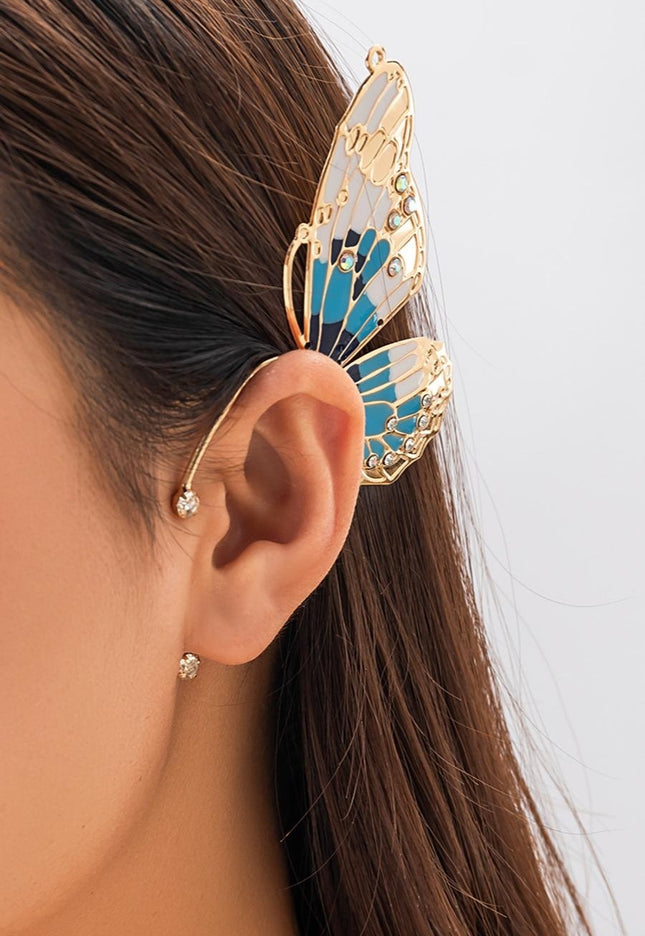 OP=OP.32.S Earcuff met Blauw Vlinder Ontwerp