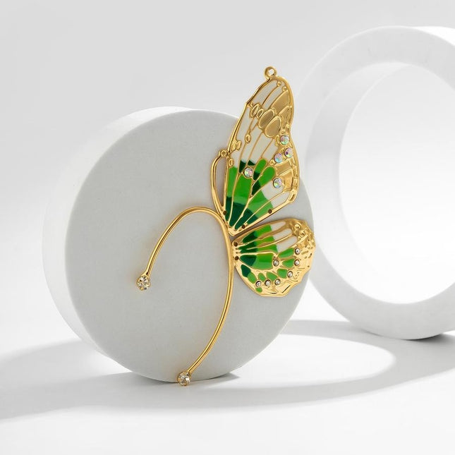 OP=OP.32.S Earcuff met Groen Vlinder Ontwerp