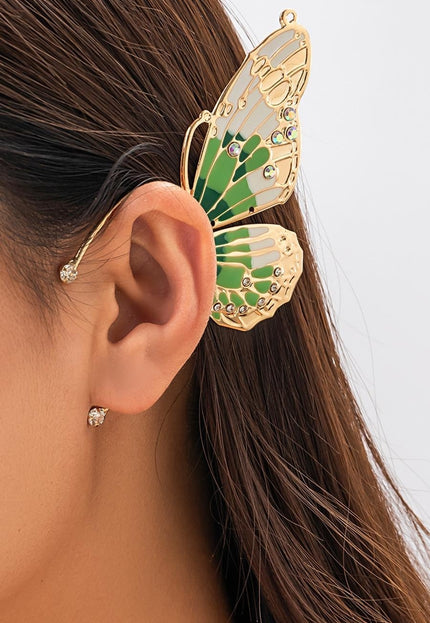 OP=OP.32.S Earcuff met Groen Vlinder Ontwerp