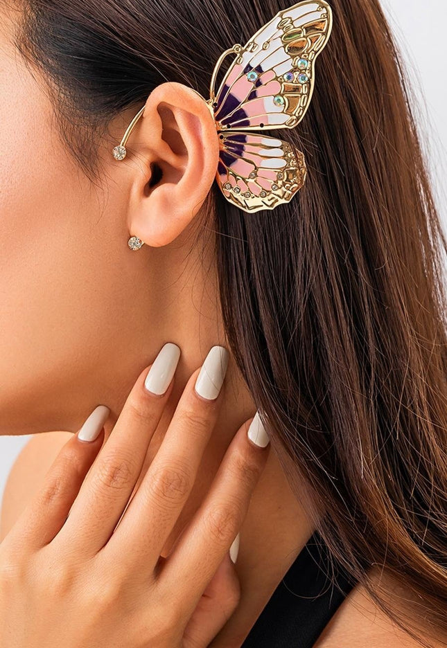 OP=OP.32.S Earcuff met Roze Vlinder Ontwerp