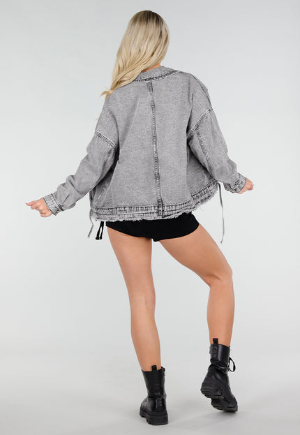 OP=OP.32.S Grijze Denim Jas met Klepzakken