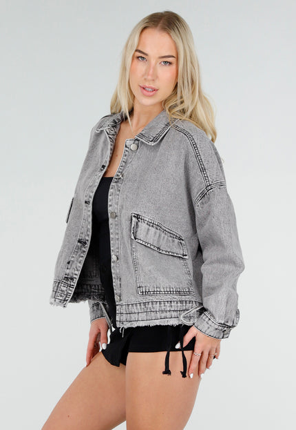 OP=OP.32.S Grijze Denim Jas met Klepzakken