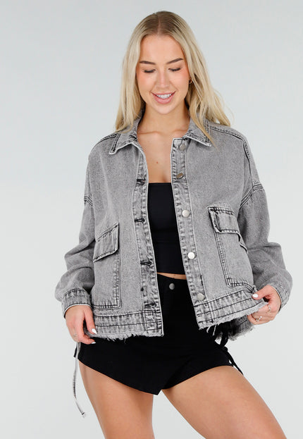 OP=OP.32.S Grijze Denim Jas met Klepzakken