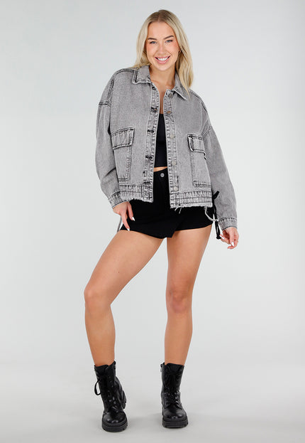 OP=OP.32.S Grijze Denim Jas met Klepzakken