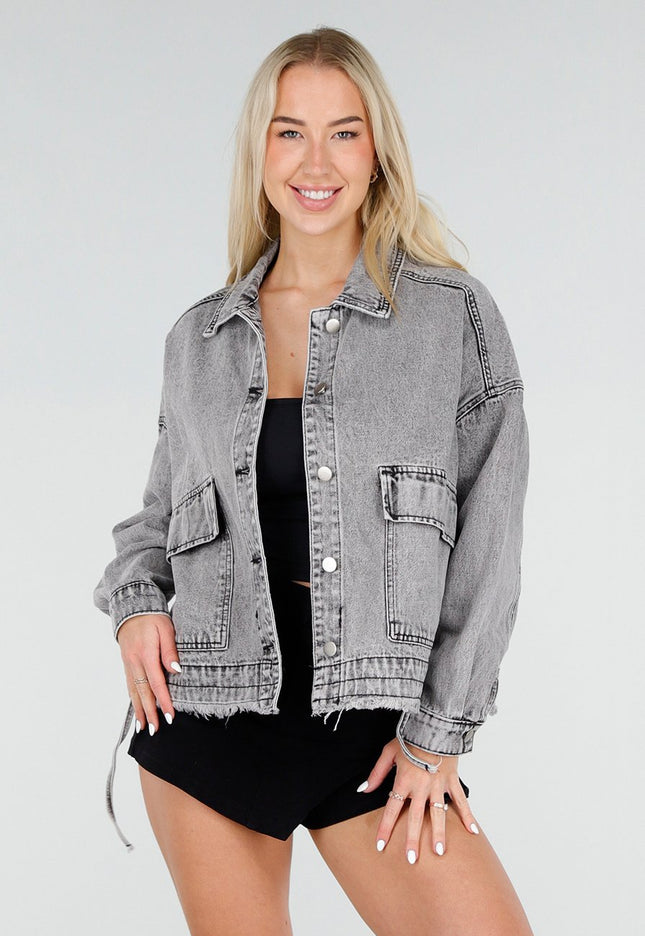 OP=OP.32.S Grijze Denim Jas met Klepzakken