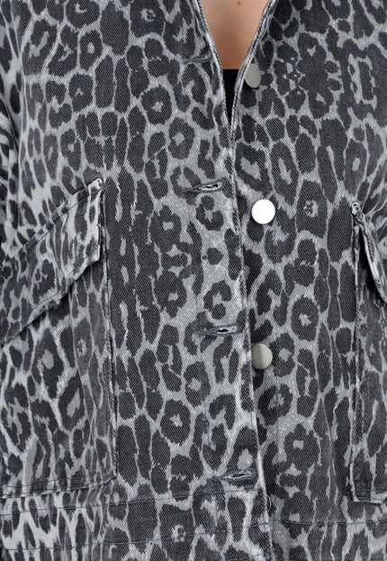 OP=OP.32.S Grijze Luipaardprint Denim Jas