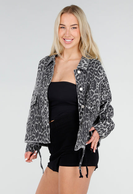OP=OP.32.S Grijze Luipaardprint Denim Jas
