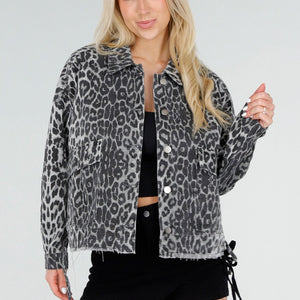 OP=OP.32.S Grijze Luipaardprint Denim Jas