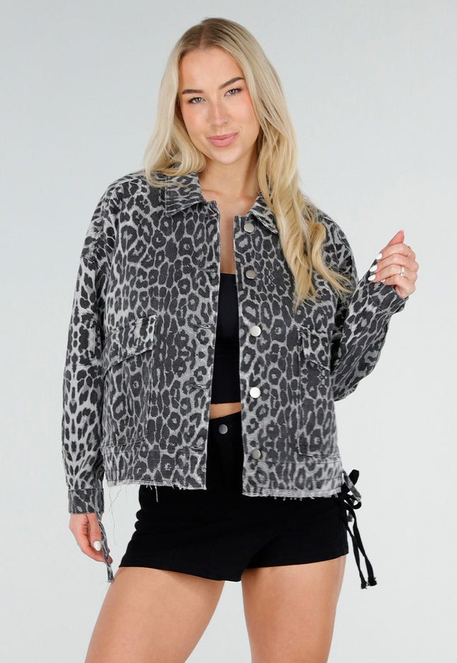OP=OP.32.S Grijze Luipaardprint Denim Jas
