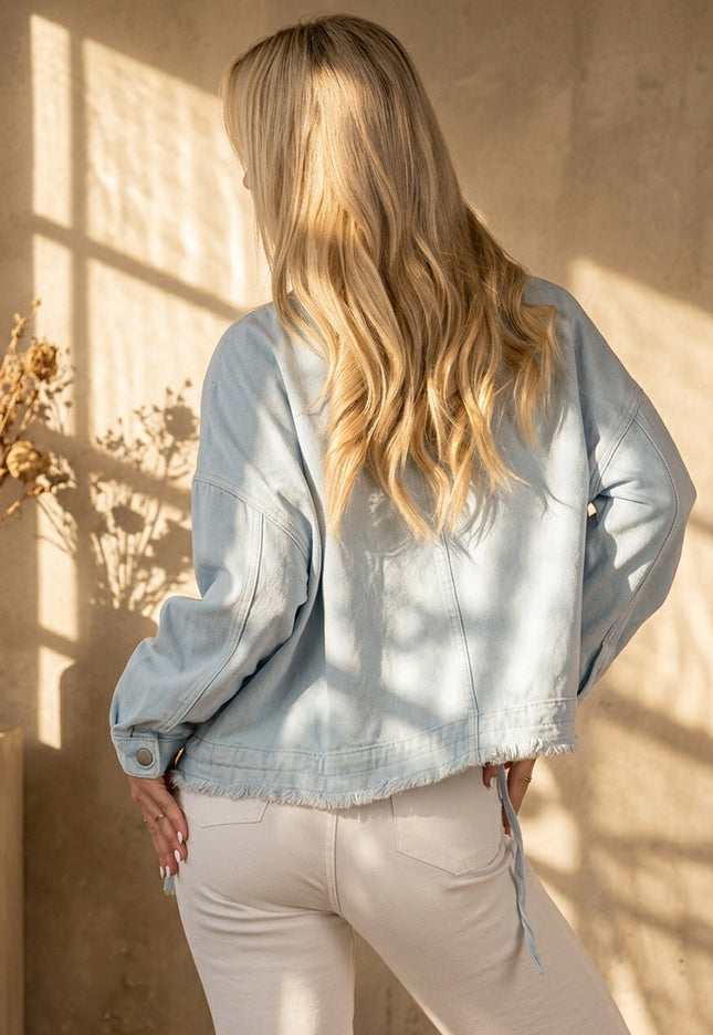 OP=OP.32.S Lichtblauwe Denim Jas met Klepzakken