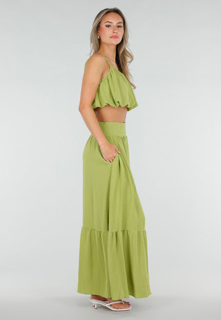 OP=OP.33.NL Olijfgroene Two Piece Set met Maxi Rok
