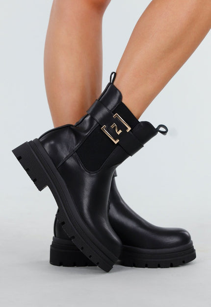 OP=OP.33.NL Zwarte Enkelboots met Gesp