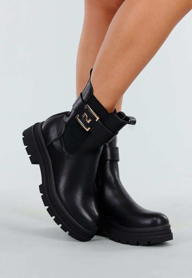OP=OP.33.NL Zwarte Enkelboots met Gesp