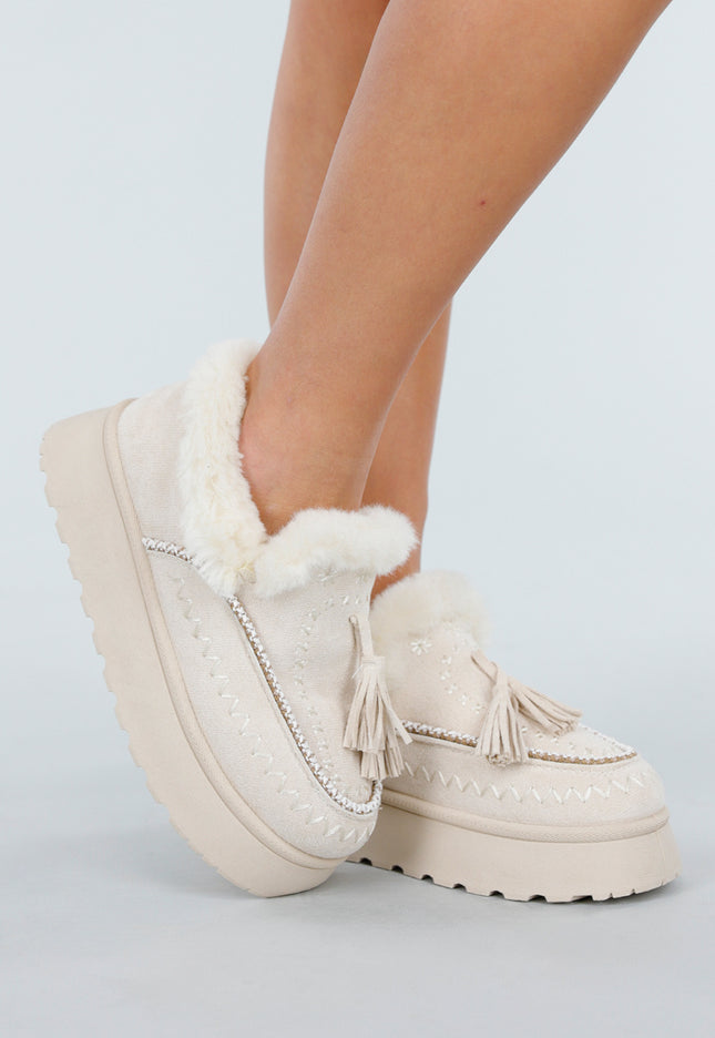 OP=OP.36.NL Beige Faux Fur Loafers