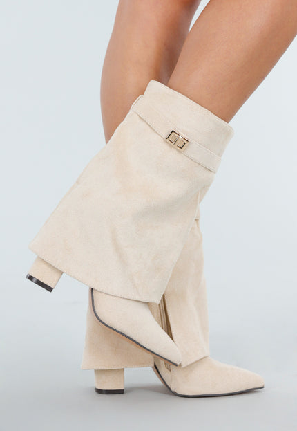 OP=OP.36.NL Beige Suède Look Enkellaarzen met Omslag