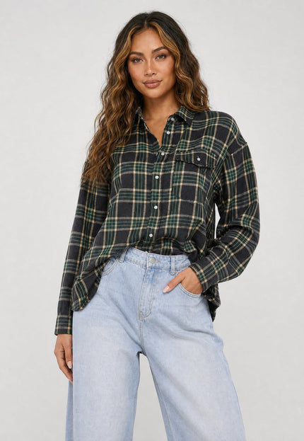 OP=OP.36.NL Donkergroene Geruite Blouse