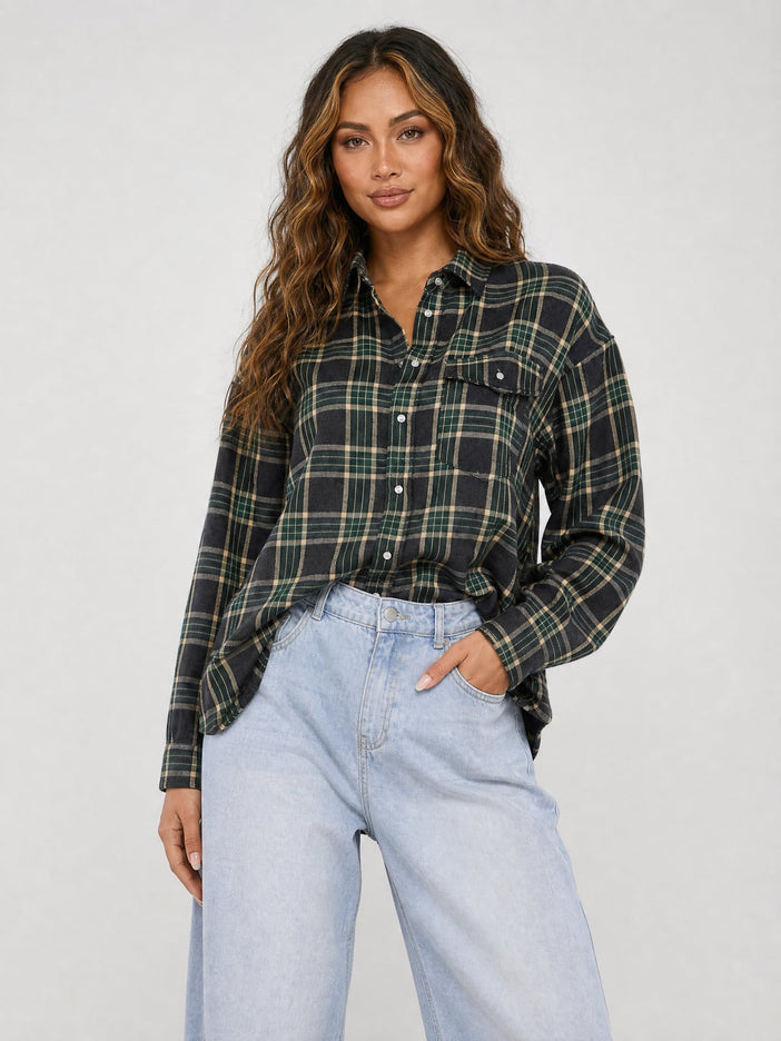 OP=OP.36.NL Donkergroene Geruite Blouse