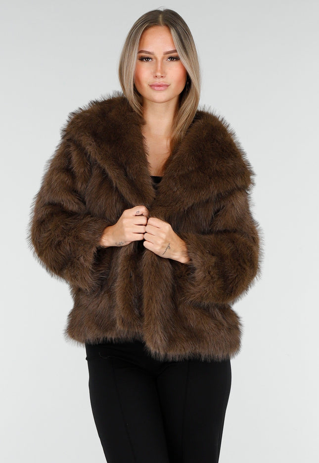 OP=OP.36.NL Faux Fur Jas Bruin Kort