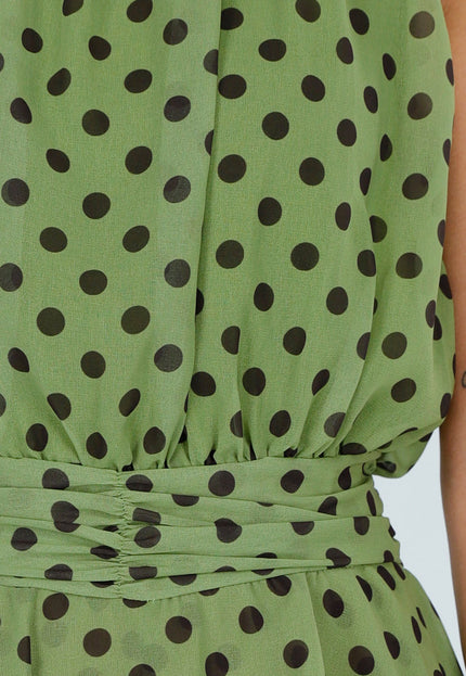 OP=OP.36.NL Groene Polkadot Playsuit met Halterhals