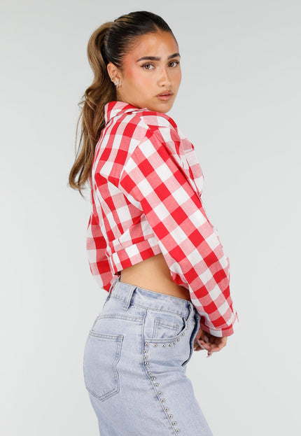 OP=OP.36.NL Rood Wit Geruite Cropped Blouse