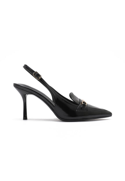 OP=OP.36.NL Zwarte Slingback Pumps met Horsebit