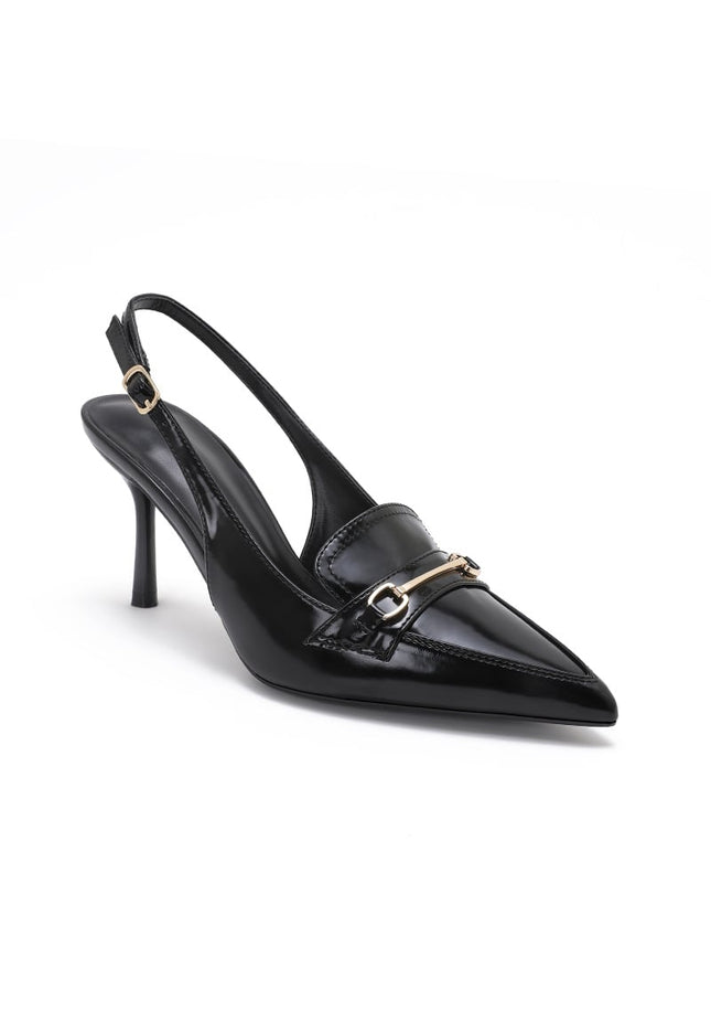 OP=OP.36.NL Zwarte Slingback Pumps met Horsebit