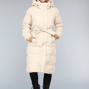 OP=OP.36.S Lange Gewatteerde Beige Winterjas