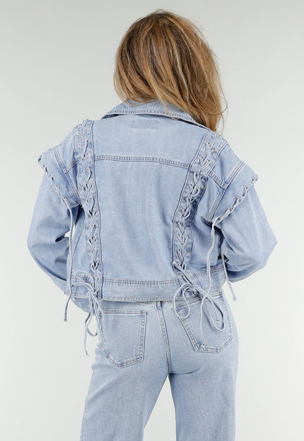 OP=OP.37.NL Lichtblauw Denim Jack met Veterdetails