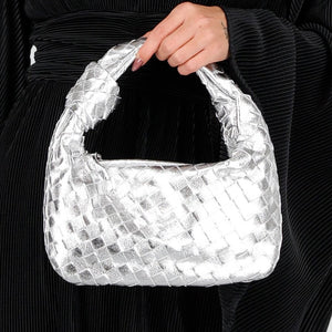 OP=OP.37.NL Metallic  Gevlochten Handtas