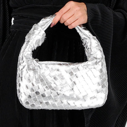 OP=OP.37.NL Metallic  Gevlochten Handtas