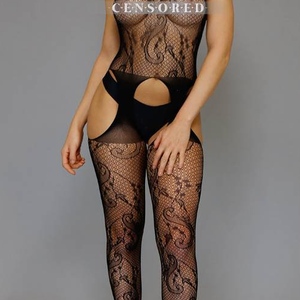 OP=OP.37.NL Zwarte Bodystocking met High Cut Jarretel-Look