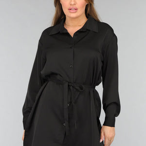 OP=OP.37.S Zwarte Blouse Jurk met Broekje