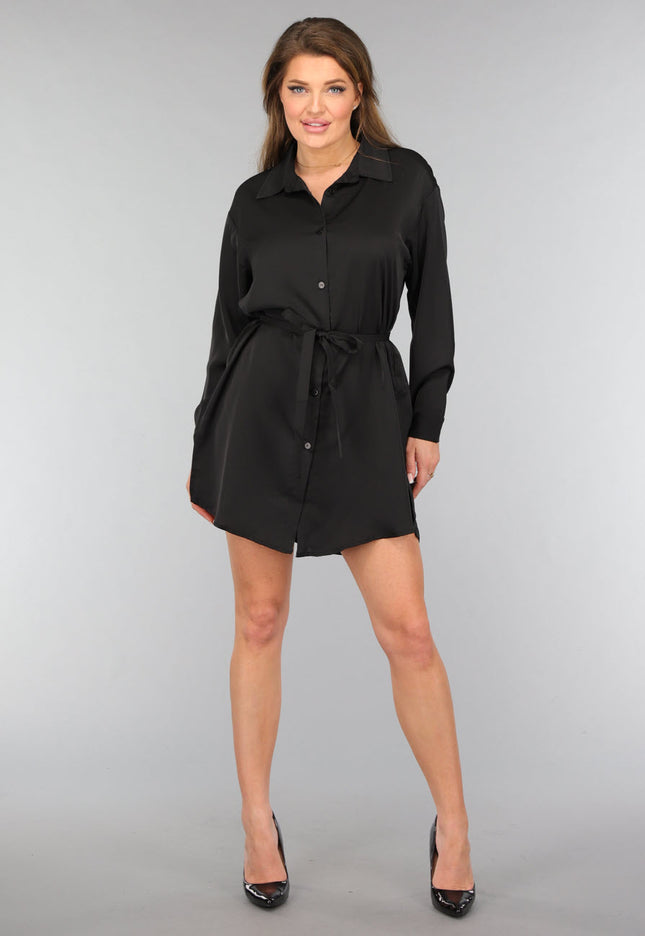 OP=OP.37.S Zwarte Blouse Jurk met Broekje