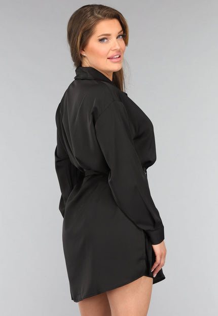 OP=OP.37.S Zwarte Blouse Jurk met Broekje