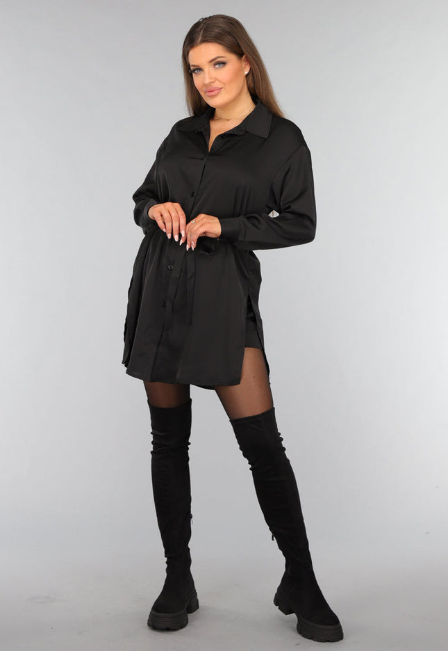 OP=OP.37.S Zwarte Blouse Jurk met Broekje
