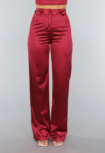 OP=OP.AV.12 Burgundy Pantalon van Stretch Satijn in Model