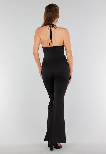 OP=OP.38.S Zwarte Jumpsuit met Kant en Haaksluitingen