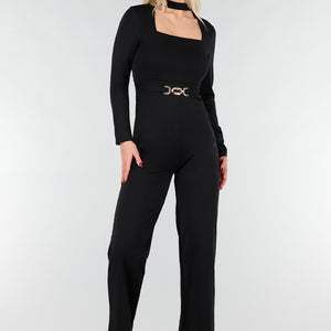 OP=OP.38.S Zwarte Jumpsuit met Vaste Chocker