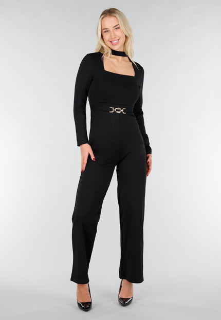 OP=OP.38.S Zwarte Jumpsuit met Vaste Chocker