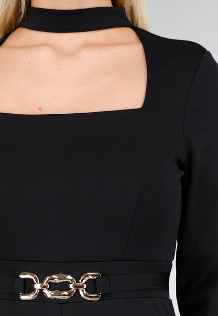 OP=OP.38.S Zwarte Jumpsuit met Vaste Chocker