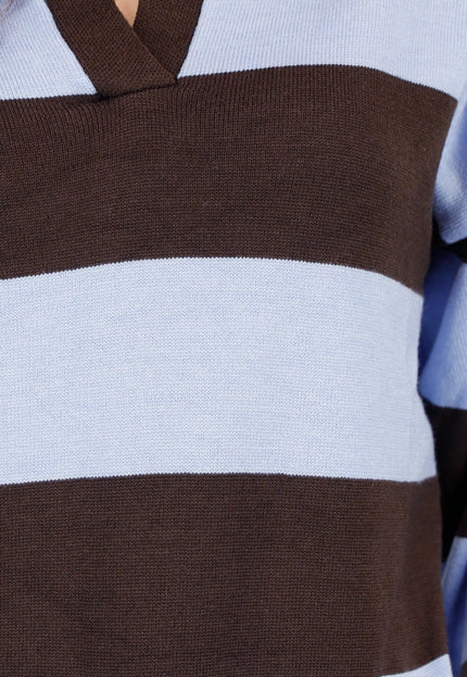 OP=OP.39.NL Bruin Blauw Gestreepte Polo Trui