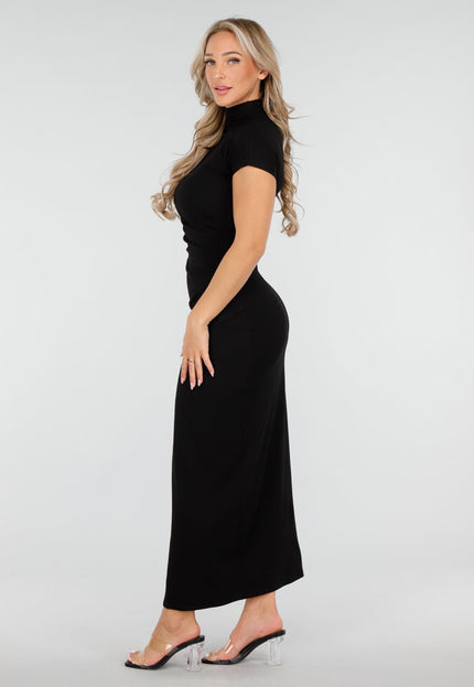 OP=OP.39.NL Maxi Stretch Jurk Zwart met Split
