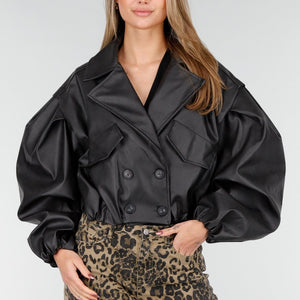 OP=OP.39.NL Zwarte Faux Leer Cropped Jas
