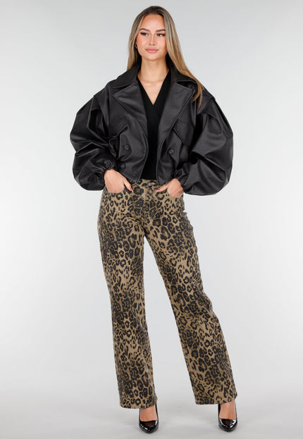 OP=OP.39.NL Zwarte Faux Leer Cropped Jas