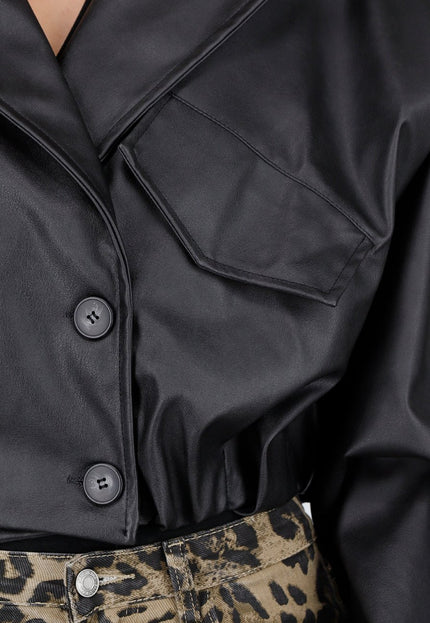 OP=OP.39.NL Zwarte Faux Leer Cropped Jas