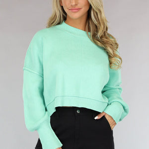 OP=OP! Gebreide Trui met Zichtbare Naden in Turquoise