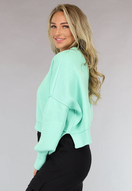 OP=OP! Gebreide Trui met Zichtbare Naden in Turquoise